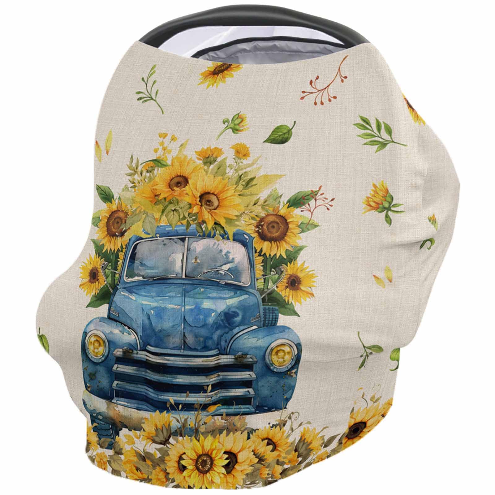 Nursing Cover for Breastfeeding Scarf, Orange Sunflower Blue Truck Summer Vintage Baby Car Covers Super Soft Multi Use for Canopy Shopping Cart Cover Blanket Stroller Cover