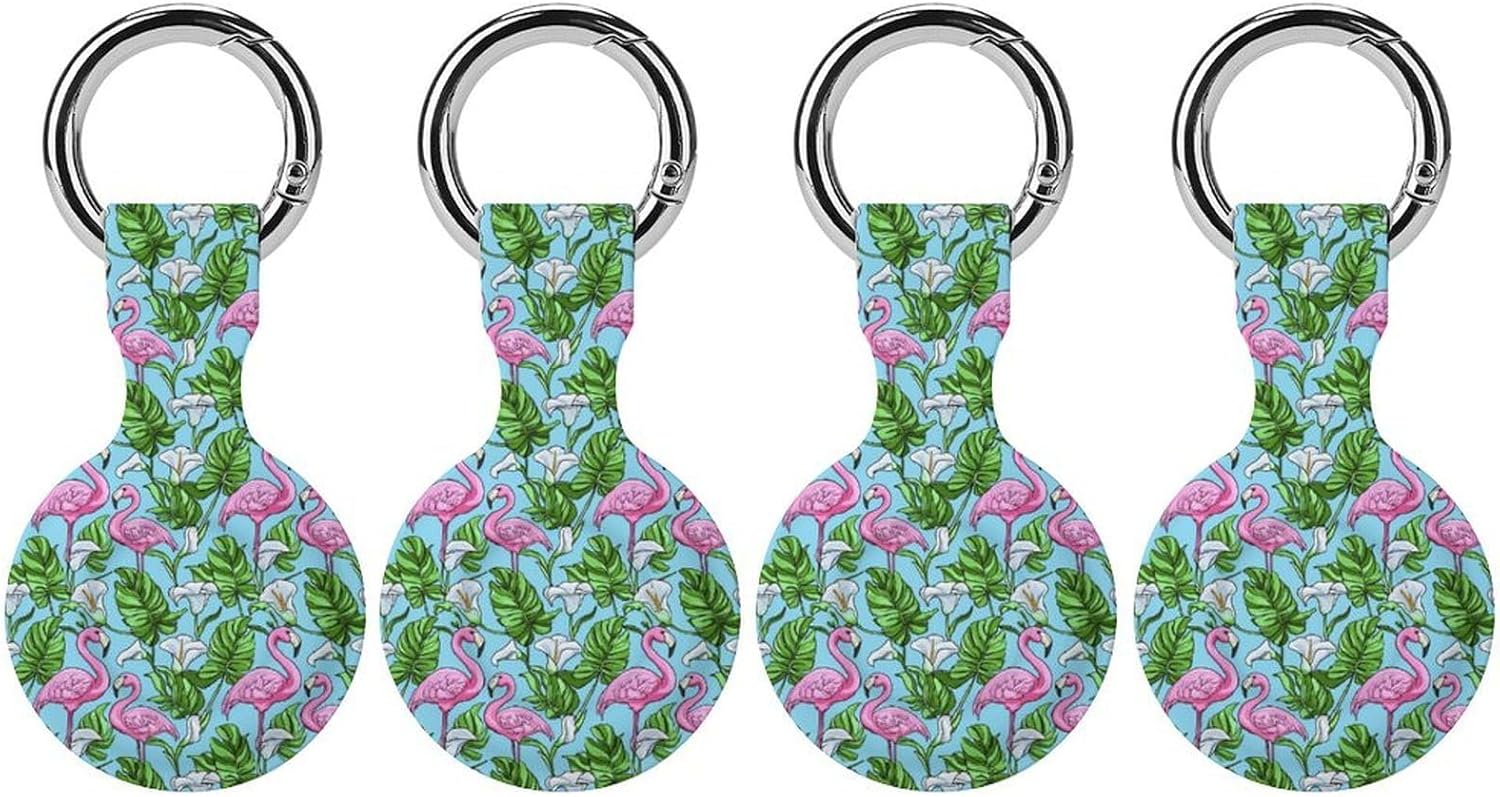 Flamingos White Calla Lilies Funny Cover Compatible with AirTag Case Protector GPS Tracker Holder with Keychain