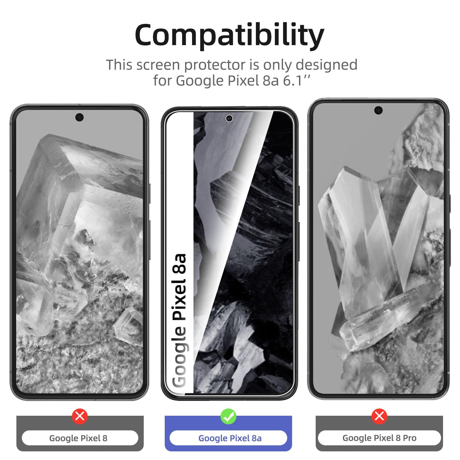 NEW'C 3 sztuki do Google Pixel 8A do szkła pancernego, wolne od zarysowań, twardość 9H, folia ochronna na wyświetlacz HD, 0,33 mm, ultra przezroczysta, ultra wytrzymała