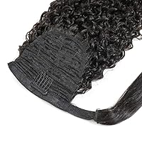 Vista 20 de Human Hair Water Wave Drawstring Ponytail Extensions - Natural Black Corn Wave for Black Women - Clip in Extensions (20")