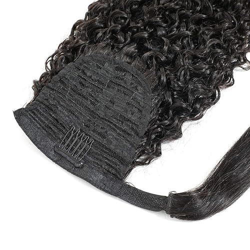 Miniatura 6 de Cabello humano rizado con cinta mágica envolvente, extensiones de cabello brasileño con clip, rizado afro, color negro natural (16 pulgadas, 1B,