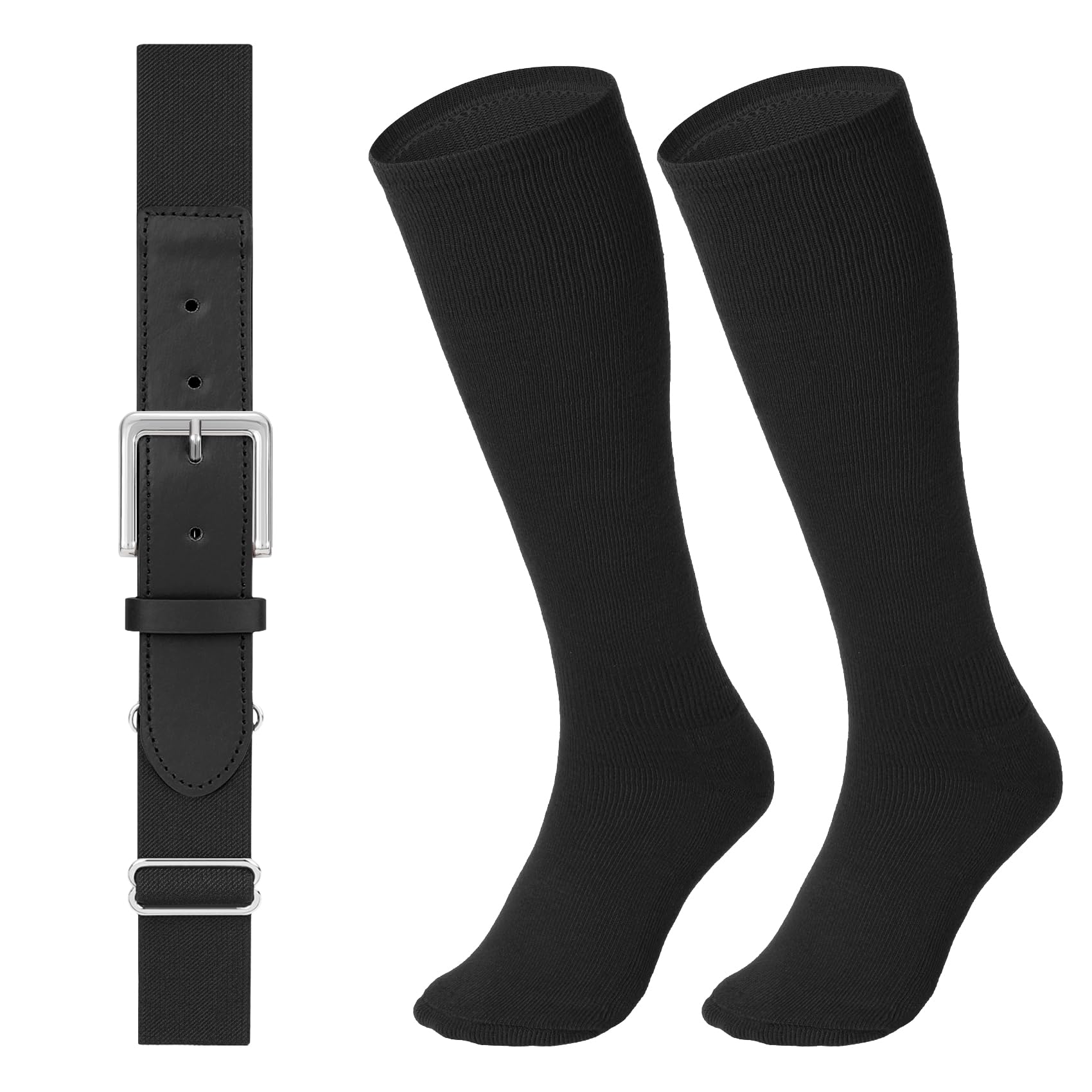 LEACOOLKEY Baseball Belt and Socks Combo Set Adjustable Softball Socks and Elastic Belt for Youth and Adult