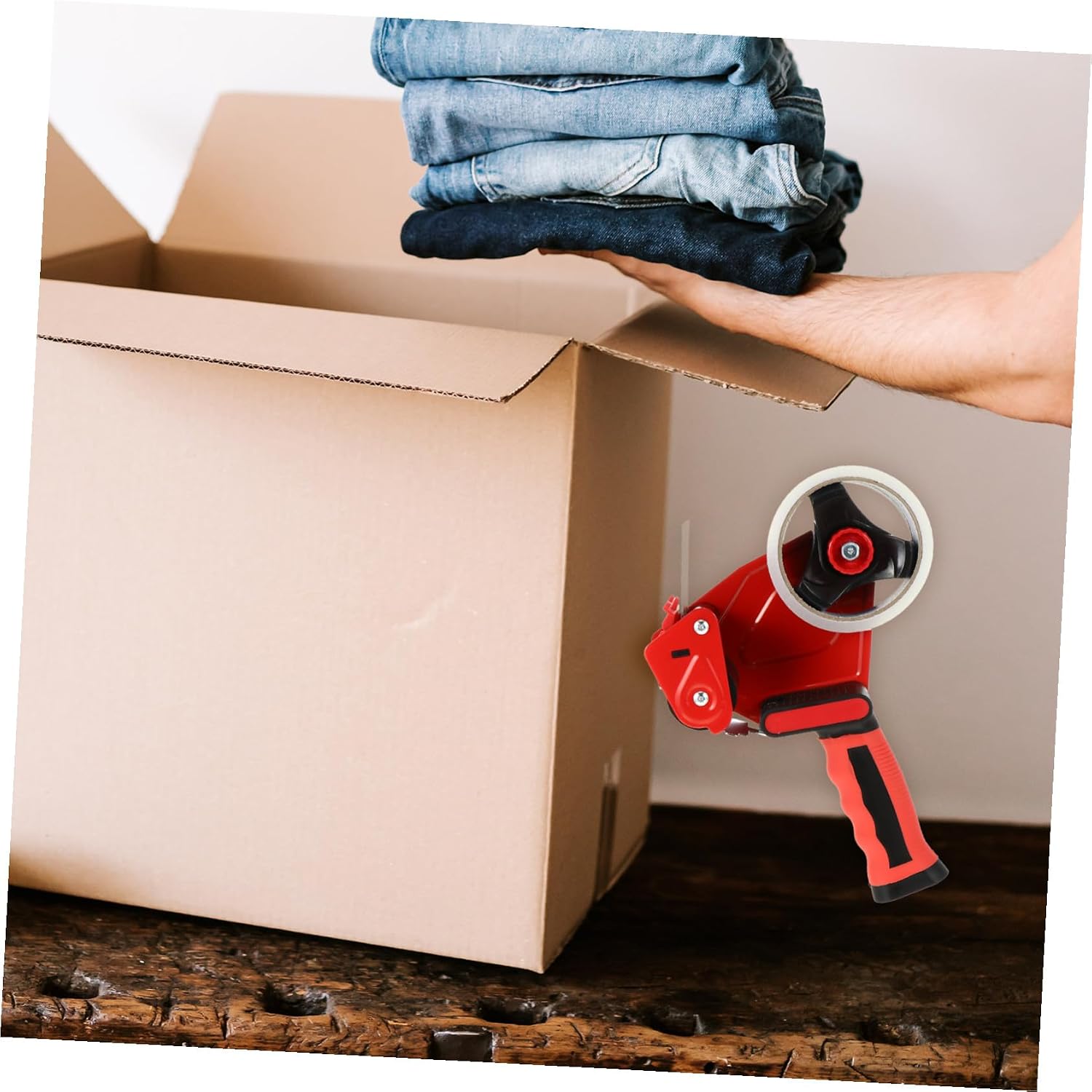 Handheld Metal Tape Dispenser, Red Iron Sealing Cutter