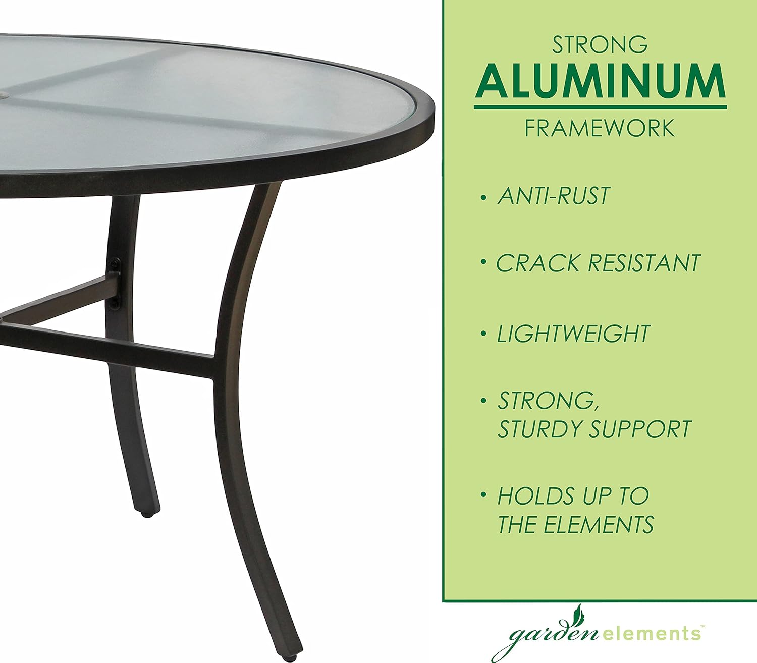 Garden Elements Bellevue Aluminum Rim 40" Round Glass Top Dining Table, Dark Taupe : Patio, Lawn & Garden