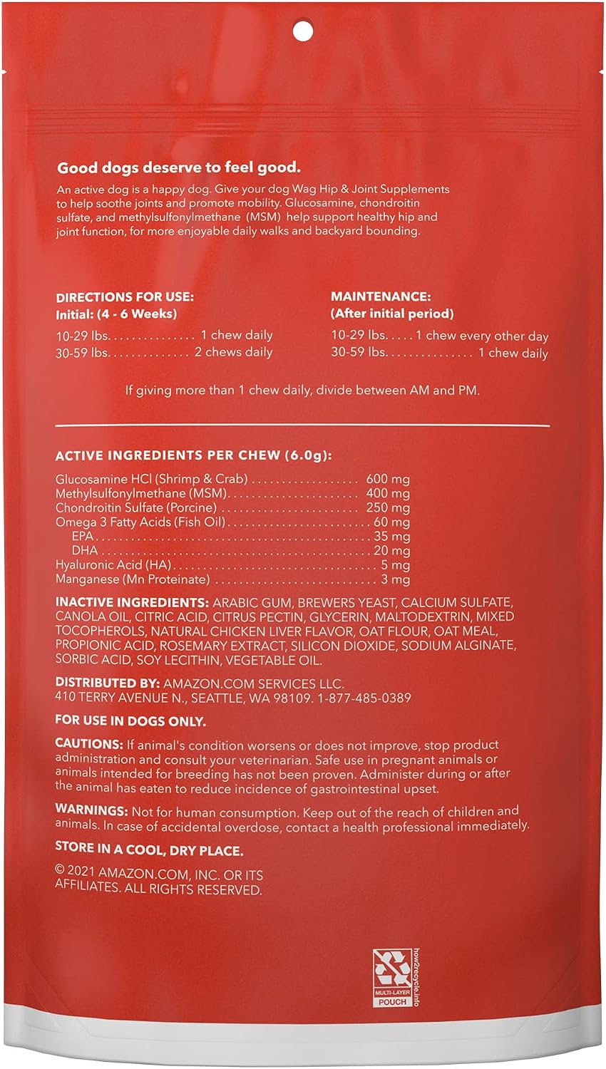 Amazon Brand - Wag Hip & Joint Advanced Soft Chews for Small/Medium Dogs, 150 Count