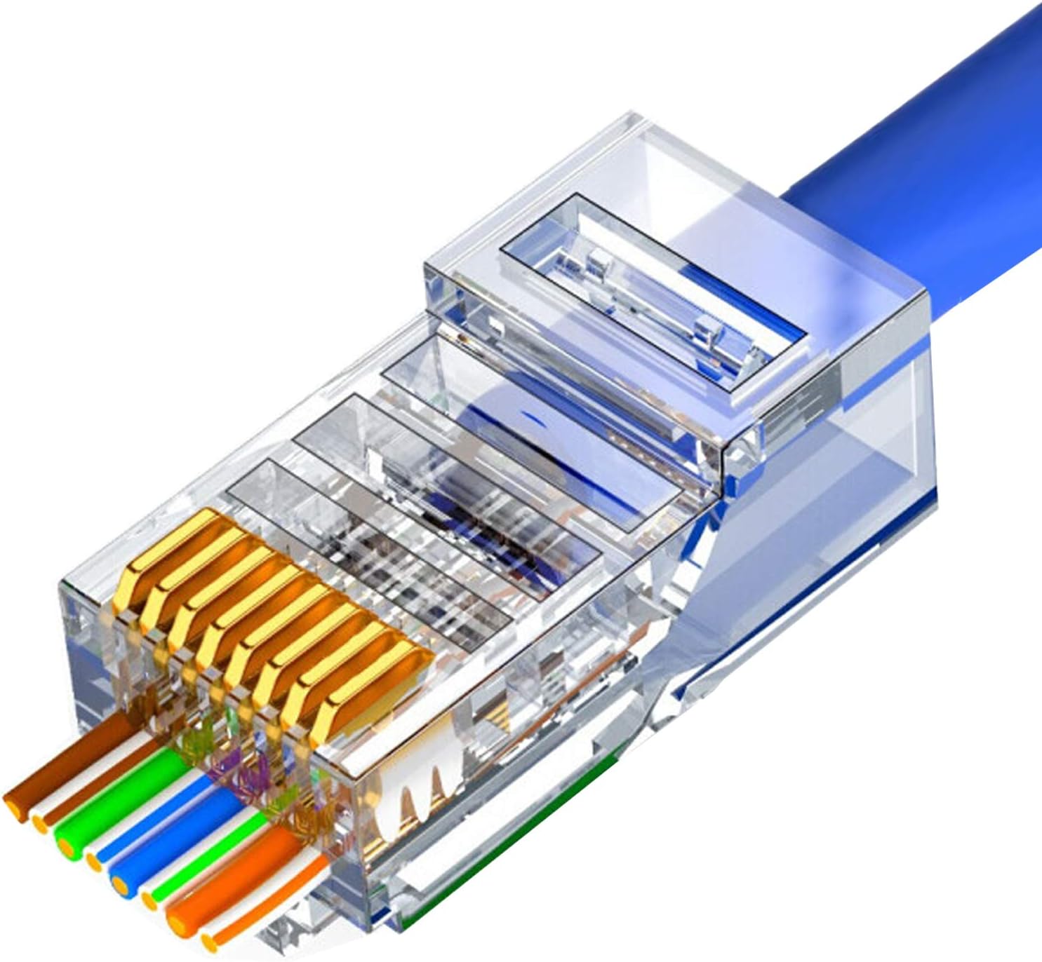 PETECHTOOL RJ45 Cat6 Cat5 Connector Ends Gold Plated 8P8C Ethernet Pass Through Plug(100Pack)