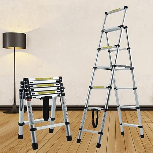 Miniatura 13 de Escalera telescópica de acero inoxidable de 8.5 pies, escalera de extensión telescópica portátil, plegable, carga máxima de 330 libras