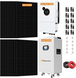 30KWH Hybrid Solar Power System Complete Kit 1Sets*48V 12KW Hybrid Inverter(120V/240V) 3Sets*51.2V 206Ah 10Kwh LiFePO4 Lithium Battery 20PCS*550W Solar Panel (11KW)