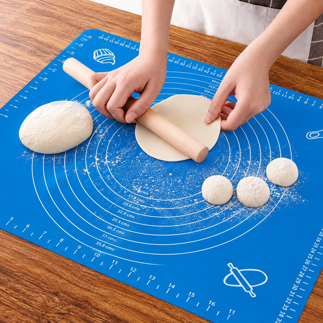 Silicone Baking Mat Roti mat Silicone Chapati Atta Kneading Mat Non Stick Fondant Rolling Mat Stretchable for Kitchen Roti Chapati Cake Blue (Baking Mat 50 * 40 cm)-image-37