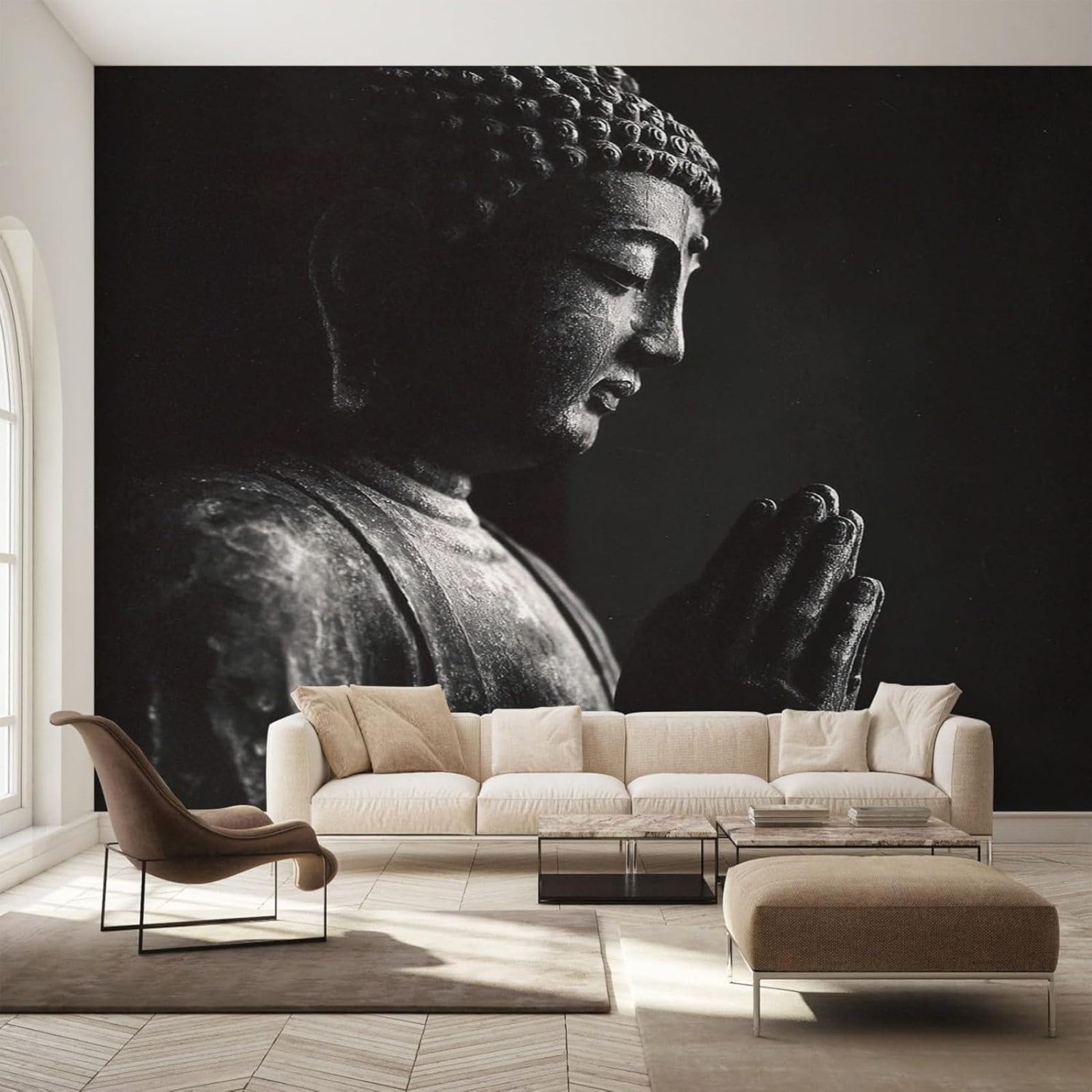 Carta da parati per meditazione, nera e grigia, per camera da letto, con foto di Buddha asiatico, per soggiorno, in tessuto non tessuto, decorazione murale, 300 cm x 210 cm