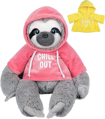 Peluche de perezoso con dos camisetas extraíbles para colgar, suave perezoso, juguetes de peluche de 12 pulgadas (rosa + amarillo)