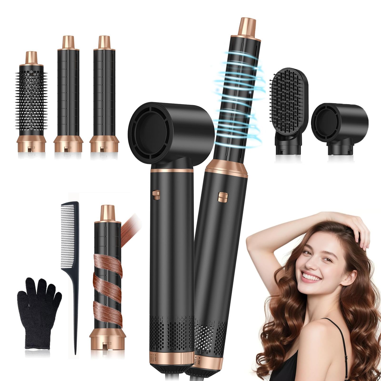 Hair Styler 5 in 1, Airstyler Haarstyler Set 1000W, Multifunktionaler Hairstyler mit 5 Ersatz, Lockenstab Automatisch, Glätteisen, Zum Styling, Volumisieren, Locken und Glätten (Schwarz)