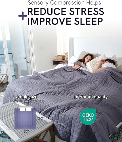 Vista 18 de YnM - Manta con peso para adultos, algodón pesado, perlas de vidrio refrescantes para usar todo el año, ideal para una persona de 240 libras