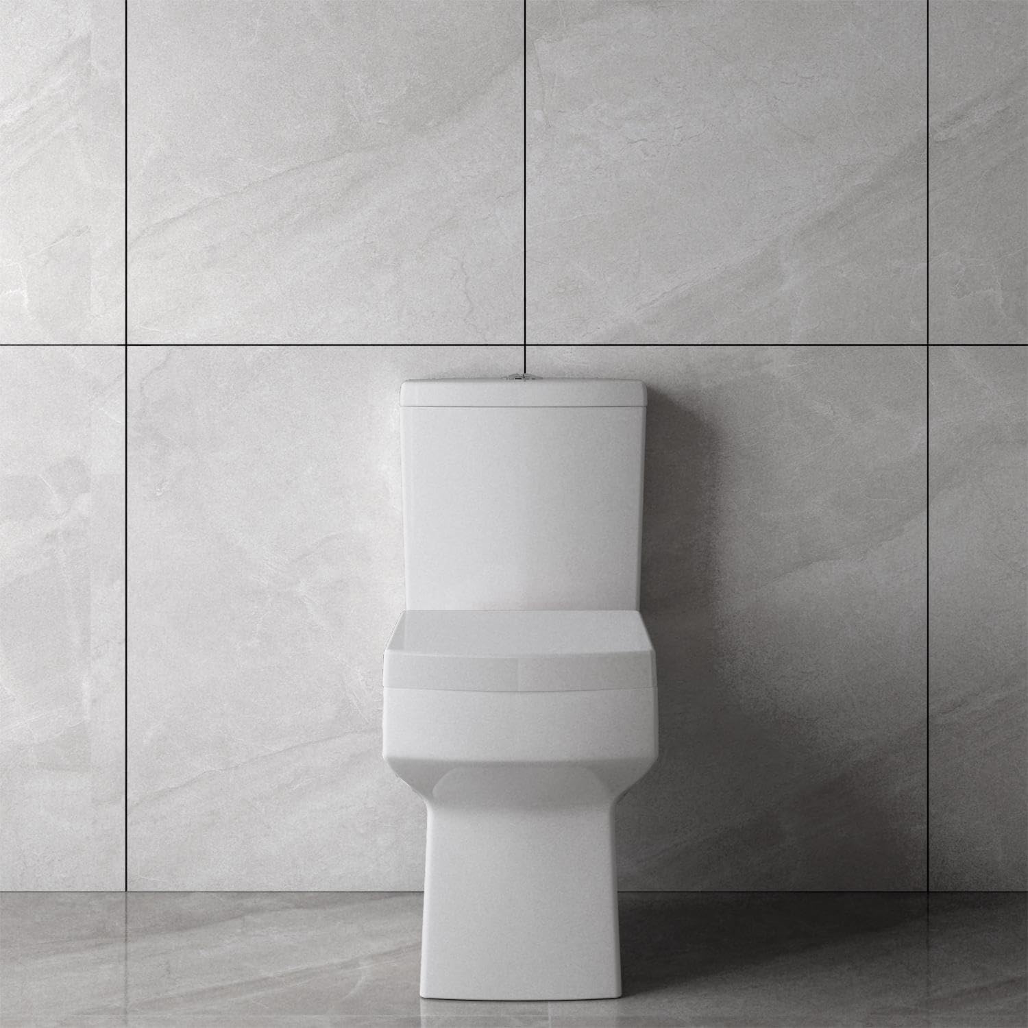 Acezanble White Bathroom Square Ceramic Modern Toilet Close Coupled Pan Soft Close Seat Wc