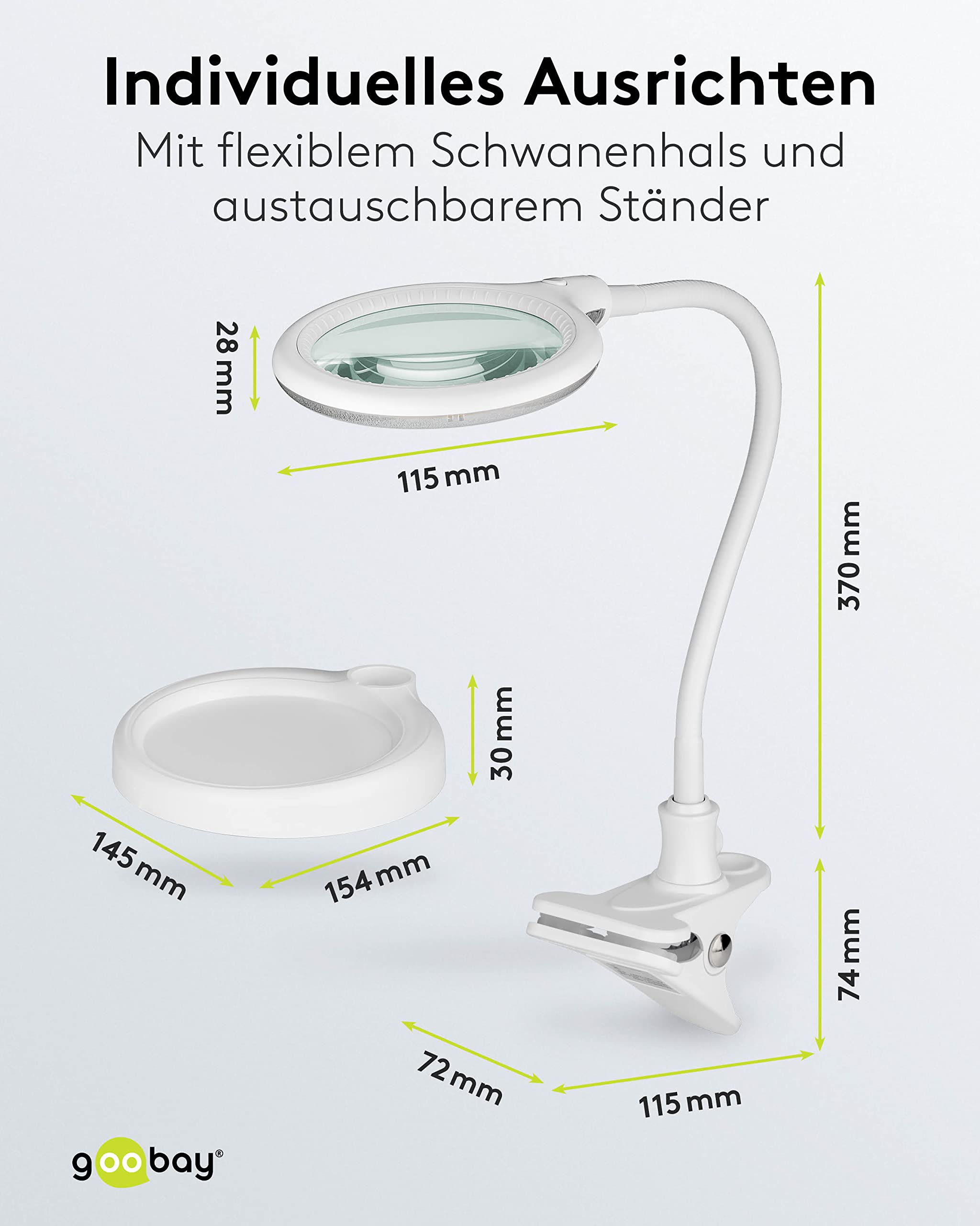 goobay 60359 LED lampa z lupą – lampa z lupą ze stojakiem – lupa stojąca – pobór mocy 6 W – temperatura barwowa 6200 K – strumień świetlny 480 lm, biała
