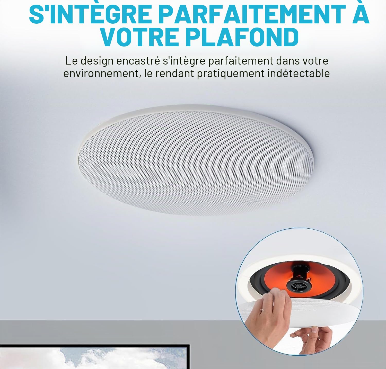 STUDIOFINIX Enceintes Bluetooth encastrées pour intérieur, cuisine, cinéma maison, chambre, bureau, terrasse couverte 16,5 cm 300 W (2 haut-parleurs)