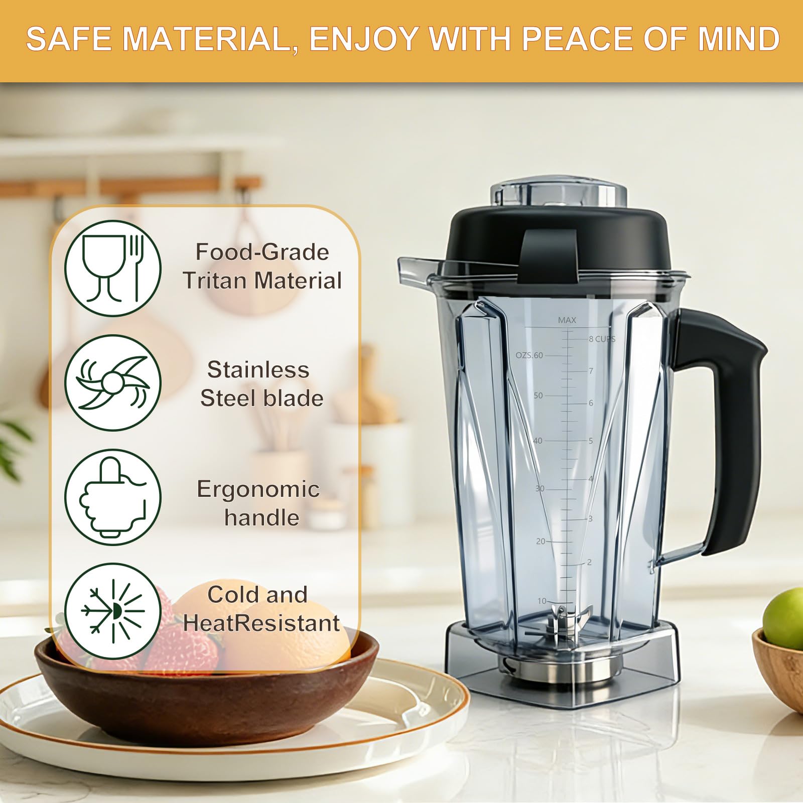 Blender Pitcher 64oz Replacement Container Compatible with Vitamix 5200, 5300, 6300, 7500, E310, VM0197, VM0101, VM0100, VM0103 Classic & Explorian Series 5-Year Warranty — view 5