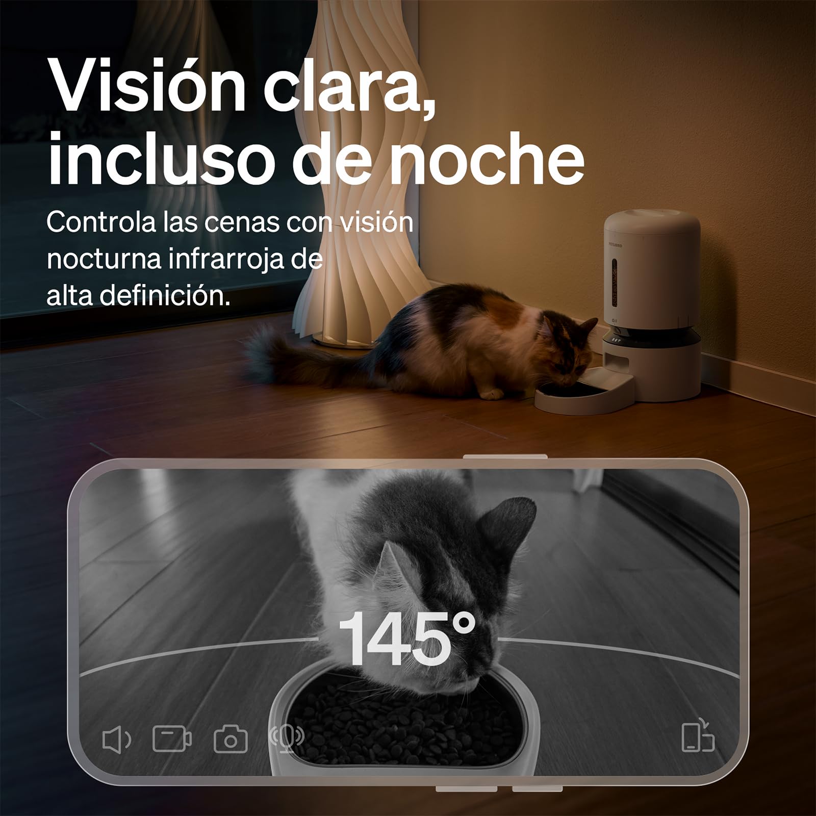 PETLIBRO Comedero Gato Automatico 5G WiFi con Cámara 1080P, 5L Dispensador Comida Gatos/Perros con Visión Nocturna y App, Detección de Movimiento, Cuenco de Acero Inoxidable, Blanco