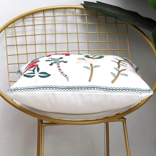 Miniatura 5 de Paquete de 2 fundas de almohada decorativas bordadas de 18 x 18 pulgadas, fundas de almohada florales de granja para sala de estar, sofá y cama