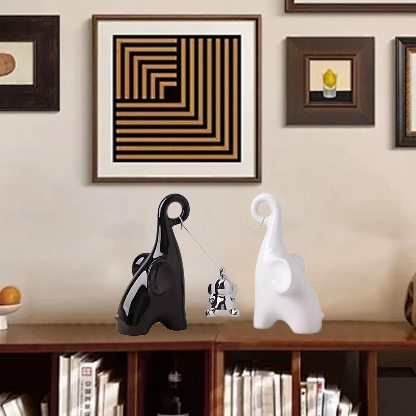 Elefante Statua Ceramica, Elefante Portafortuna Decorazioni Casa Statuette Decorative Soprammobili Moderni Particolari Arredo Casa Moderno (Nero/Bianco/Argento)