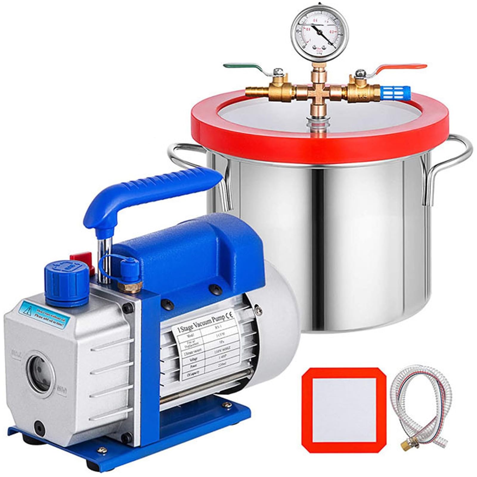 FHRKA Large Dia Vacuum Degassing Chamber, 1.5/2/3/5 Gal Large Vacuum Chamber Degassing Kit,for Air Condition Automobile Maintenance (3 Gal and Pump)