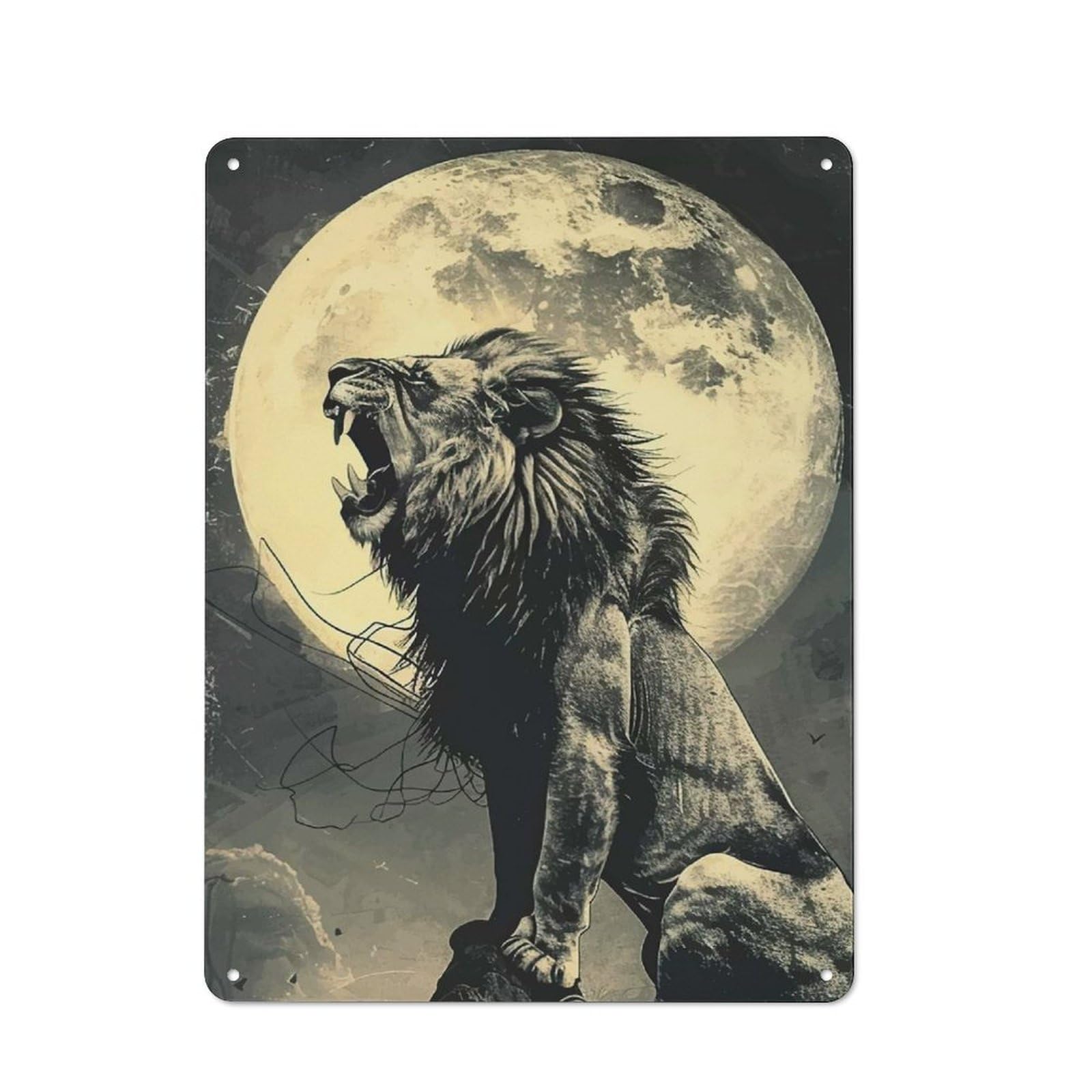 Lions Roar at Night Printed Metal Sign, Easy to Hang Plaque for Home Bar, Pub Room Or Kitchen Wall, 40x30cm