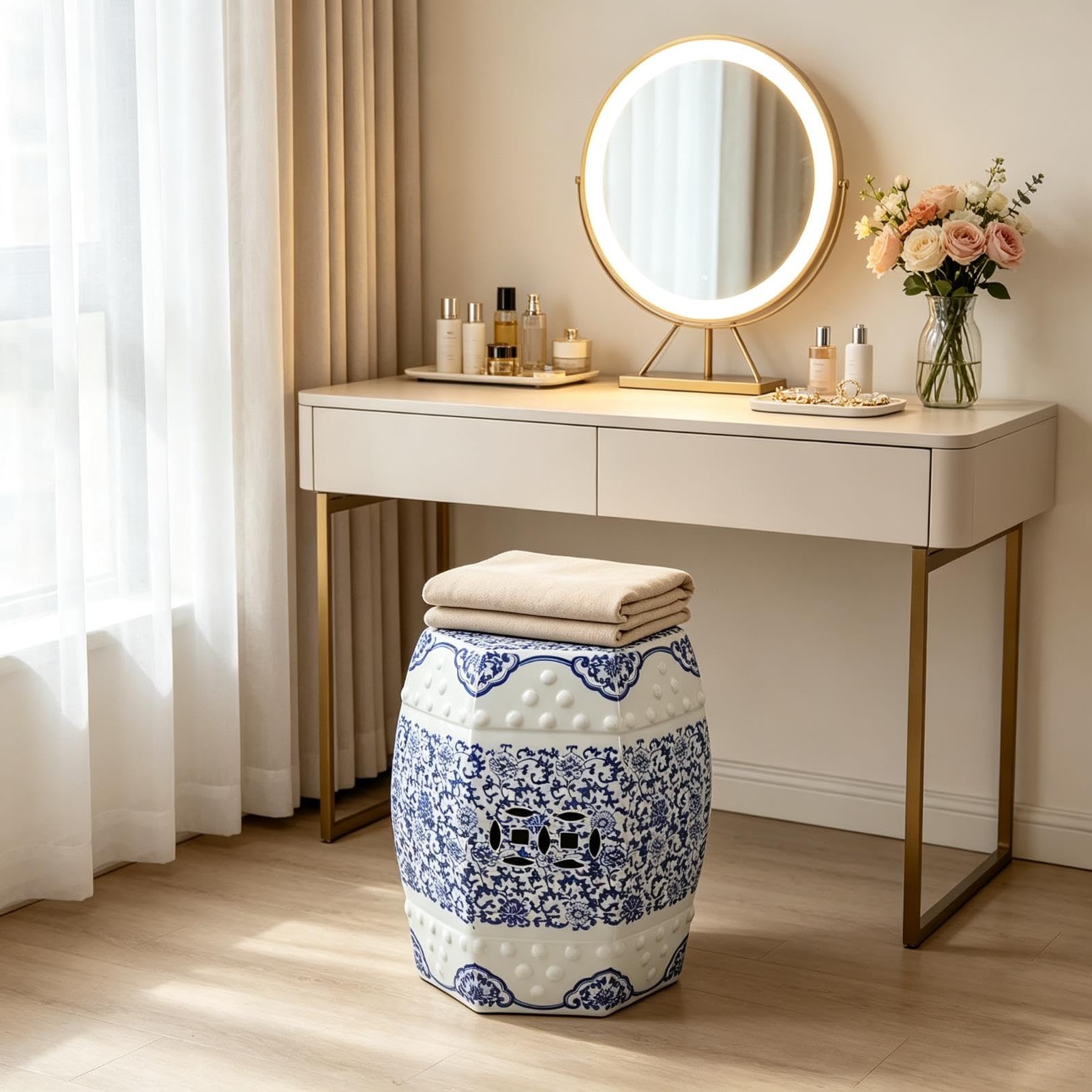 Ceramiczny Stołek Ogrodowy-dekoracyjny Stołek Chinoiserie Na Stolik Na Zewnątrz-do Wewnętrznego Ogrodu I Patio-akcent Wystroju Domu-17,3 "H