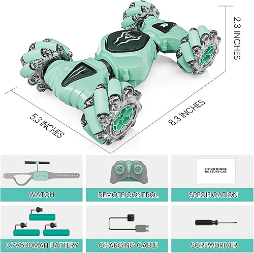 Miniatura 7 de Tecnock Coche de control remoto para niños y niñas, 2.4 GHz 4WD con detección de gestos RC Stunt Car Toys  360 giratorio doble cara controlado a