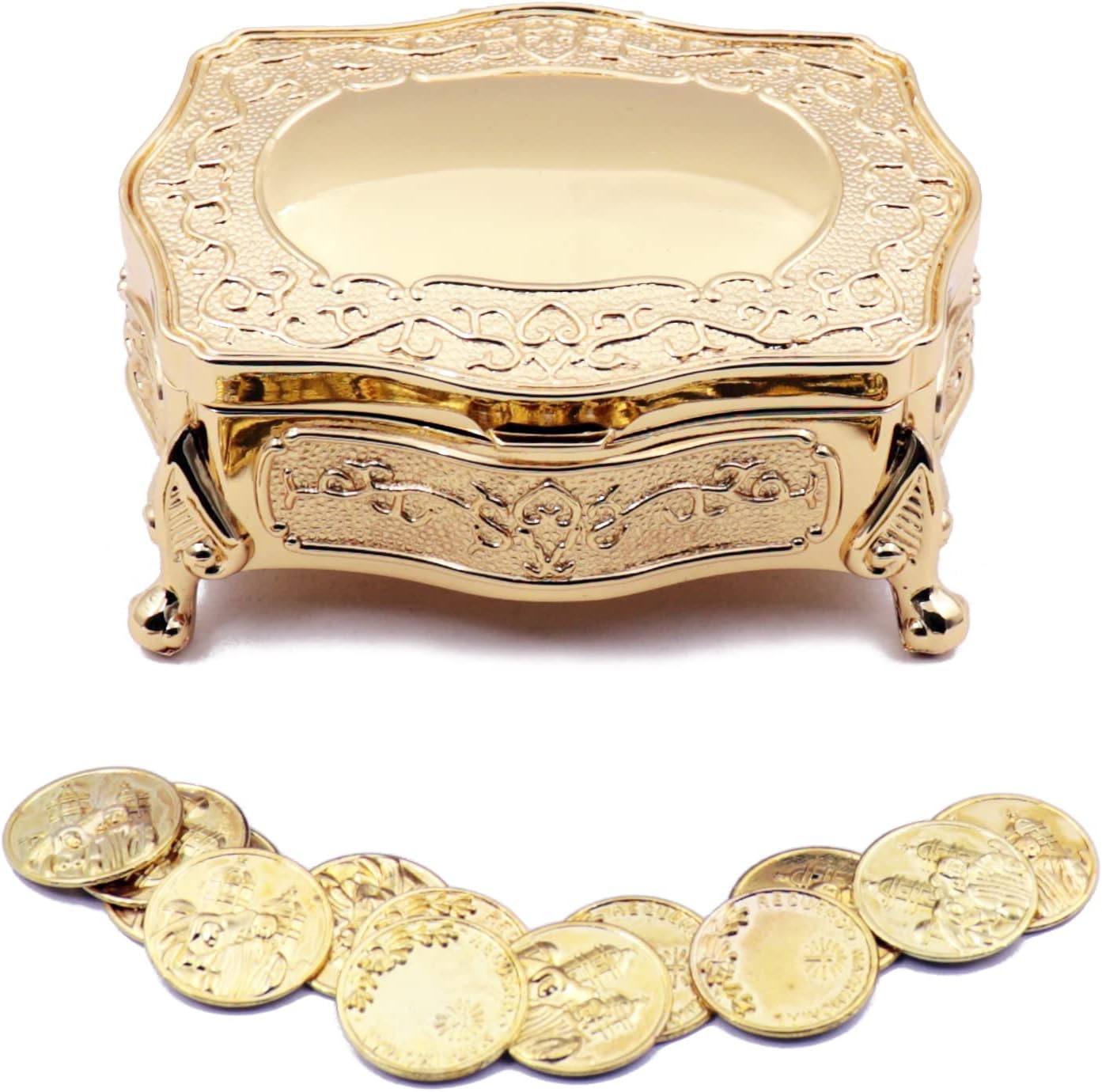Gold Footed Wedding Arras Box with Coins Set 3.5 in