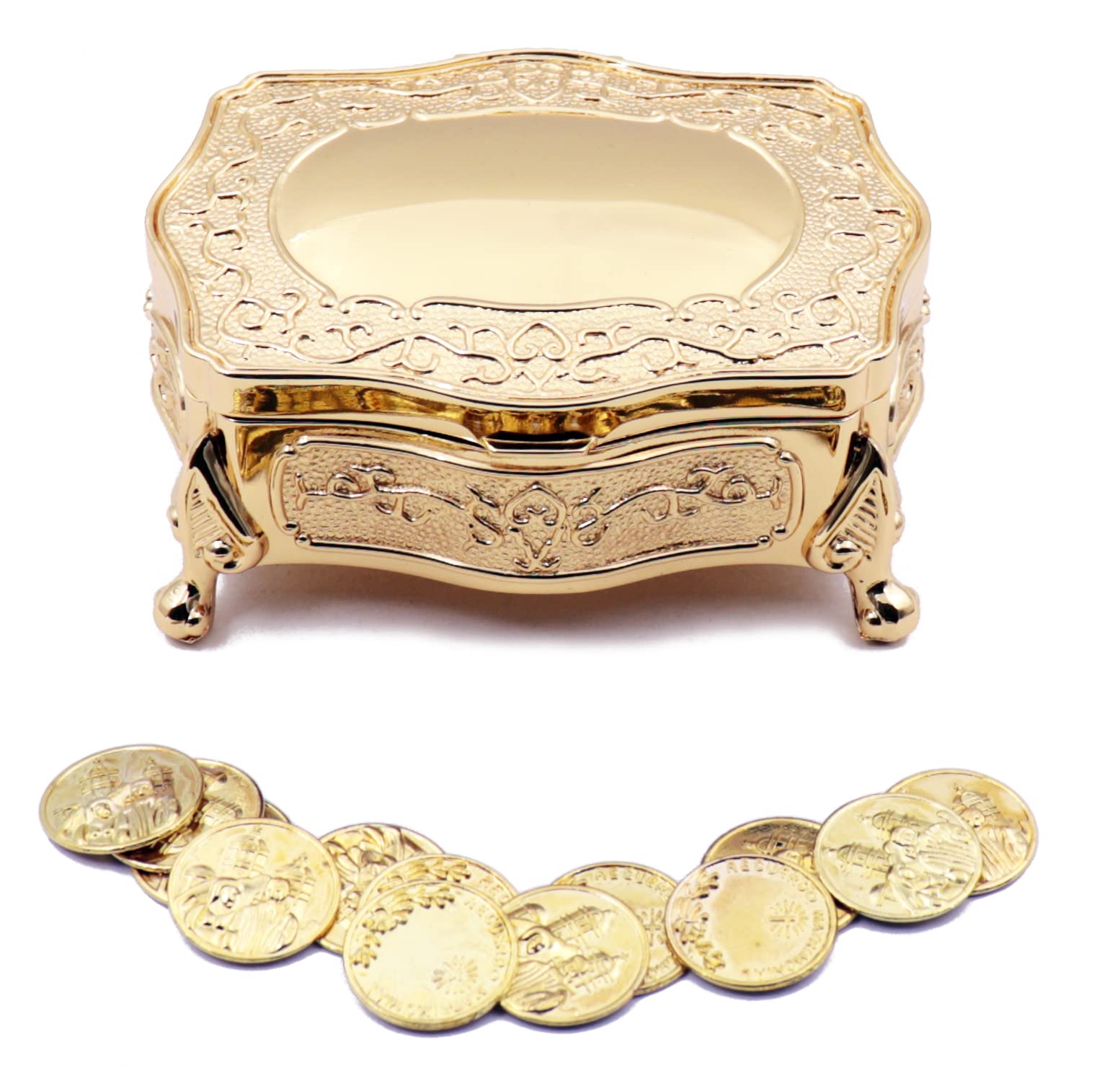 Gold Footed Wedding Arras Box with Coins Set 3.5 in