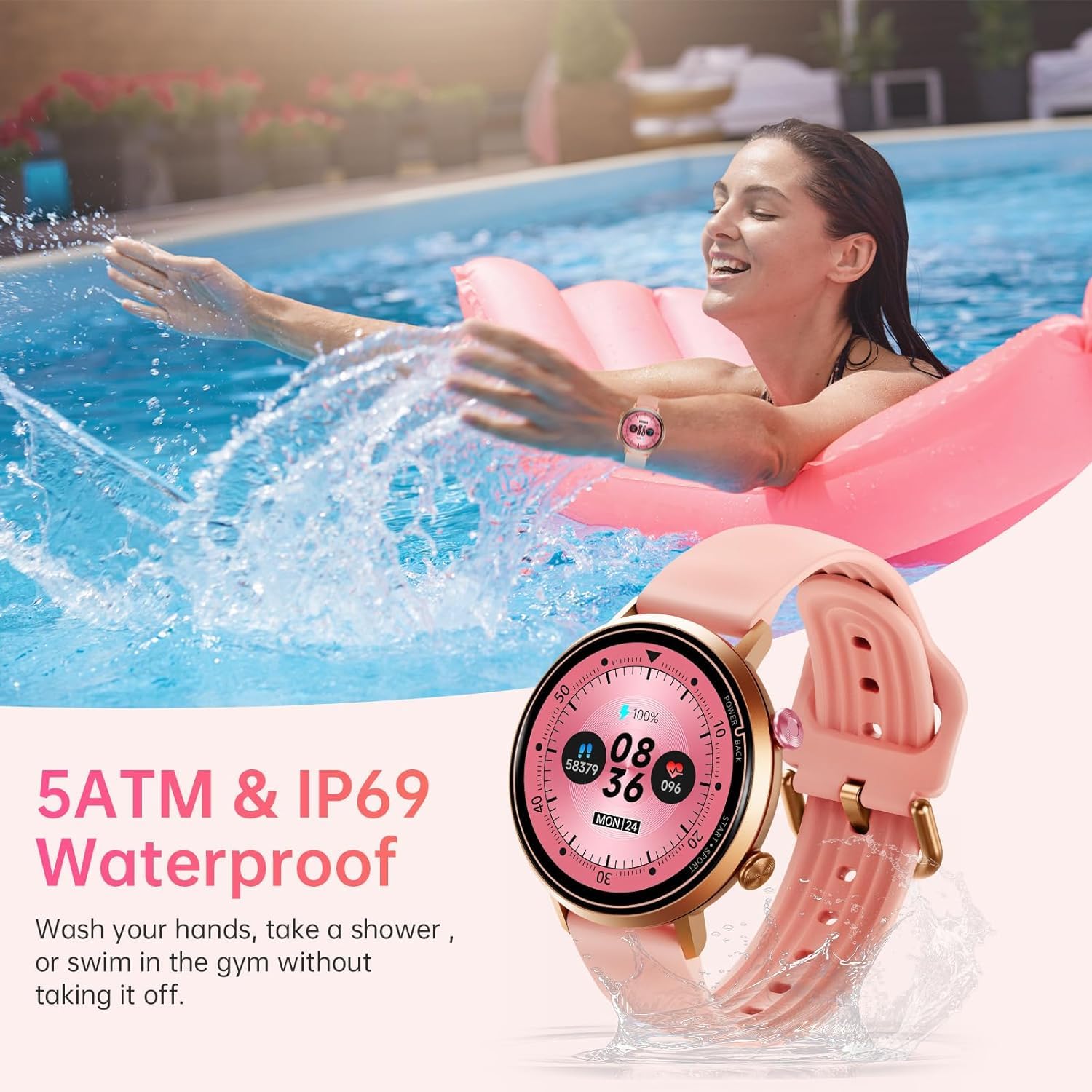 OBA OUKITEL BT60 Montre de Fitness pour Femme, écran 1,32", Moniteur Cardio, étanche 5 ATM, Suivi d'activité, Rose, Rose, M-L