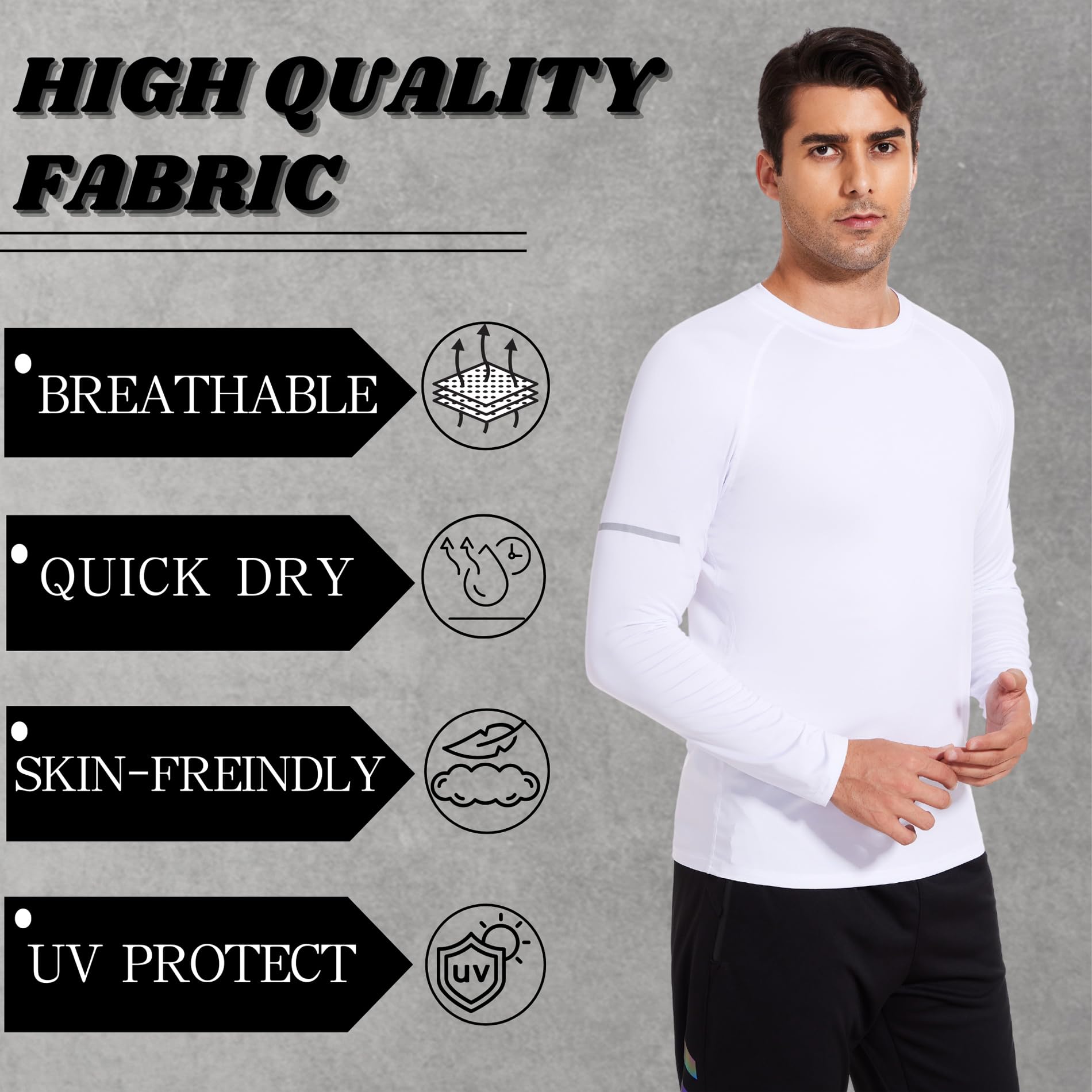 AMZSPORT 3 Pezzi Maglia Uomo Maniche Lunghe Maglietta da Corsa ad Asciugatura Rapida Maglie Sportiva Palestra Top Outdoor Tennis