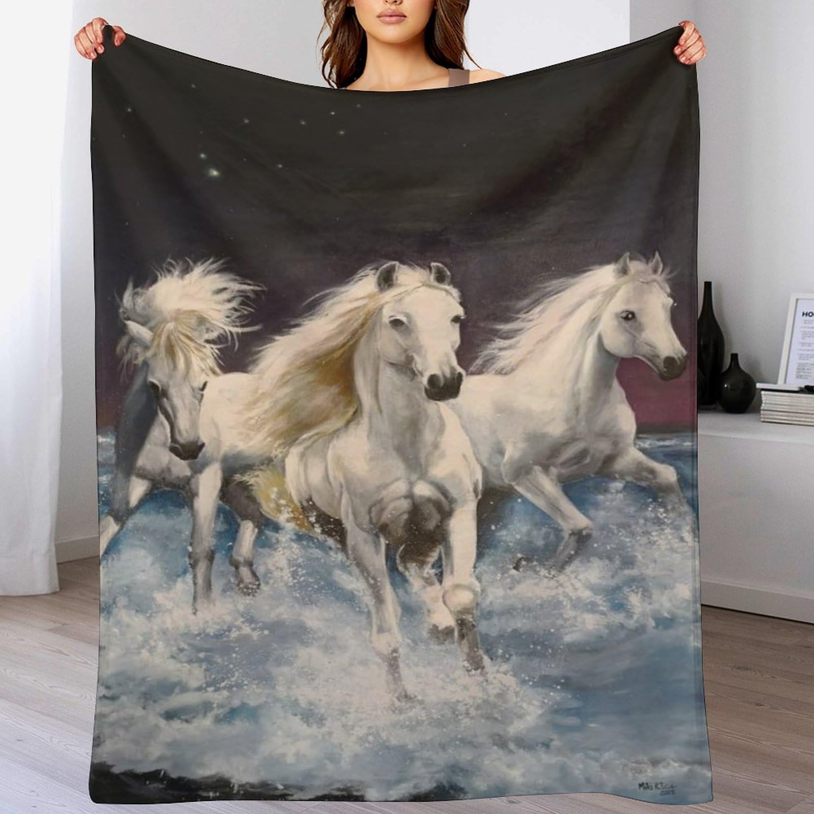 Couverture polaire cheval 100x130cm en flanelle chaude pour canapé