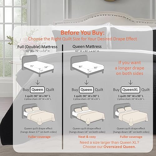 Vista 172 de KASENTEX - Juego de edredón lavable a máquina, cubrecama muy suave, ligero, lavado a la piedra, con costuras detalladas, matrimonial/queen con 2