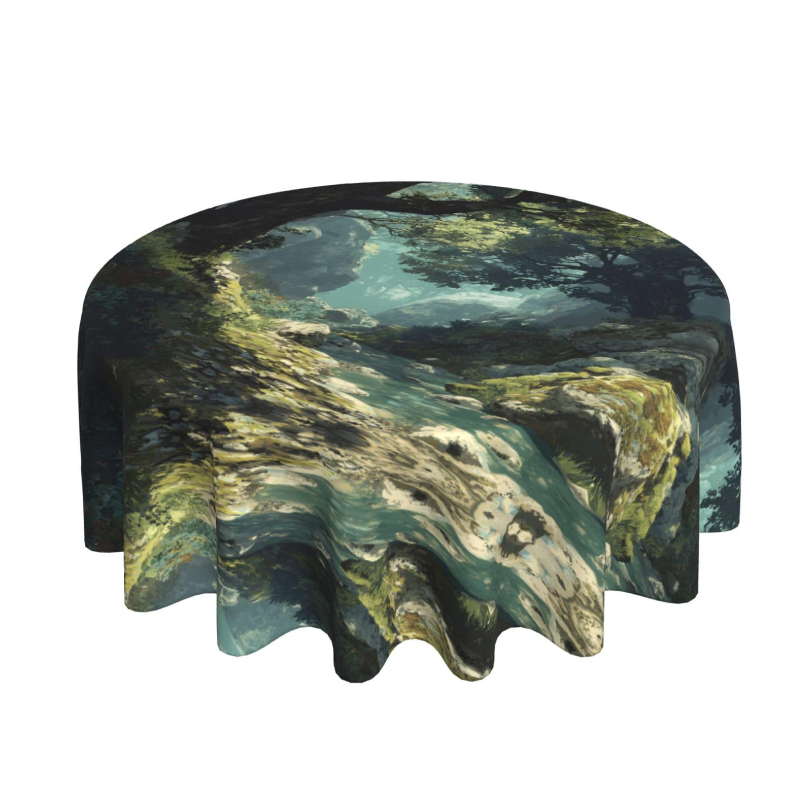 ESNAIUVCD Forest Scenery print Round Tablecloth Waterproof Washable Wipeable Resistant Polyester Circular Table Cover for Dining Room Kitchen Indoor Outside 60"