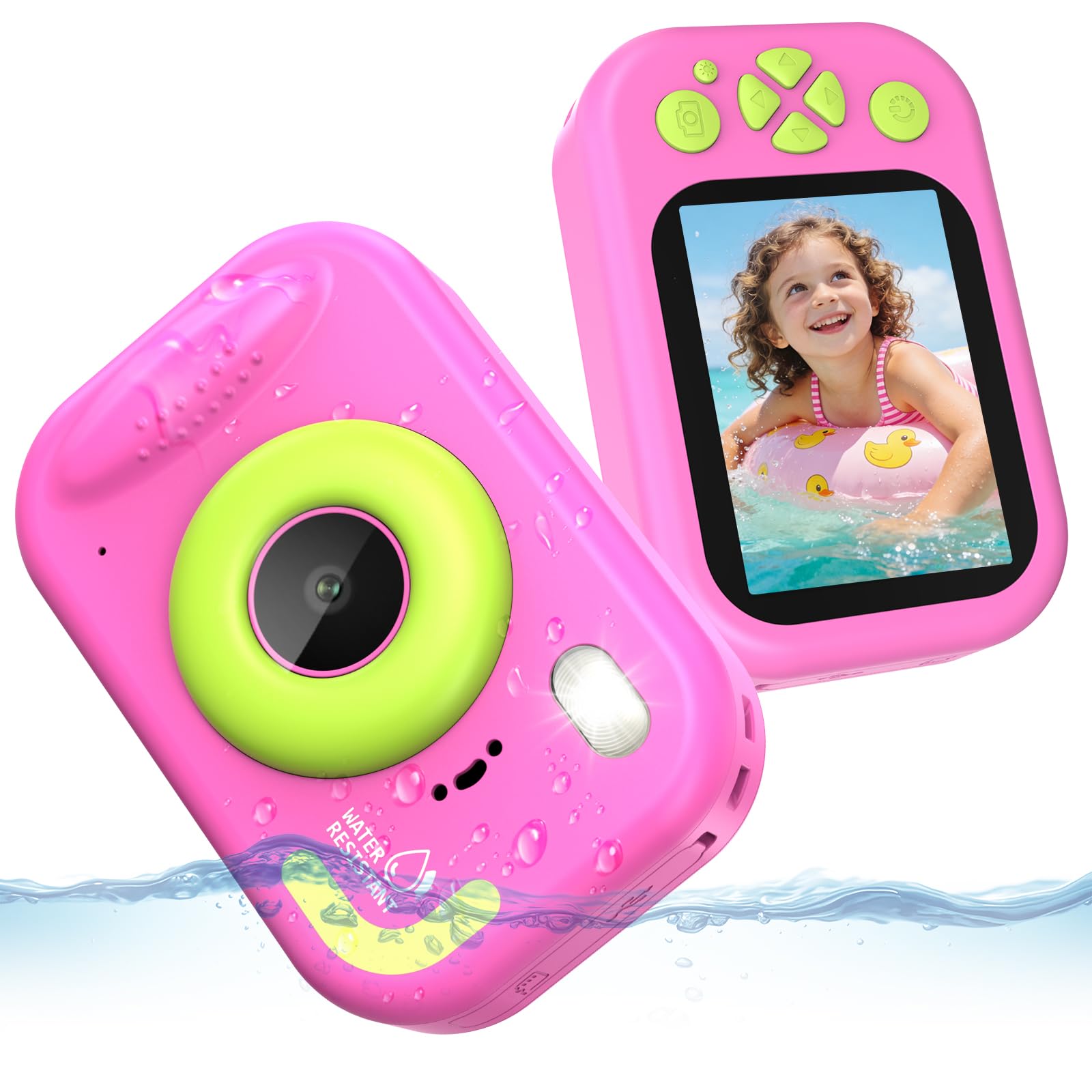 Macchina Fotografica Bambini, 1080P Macchina Fotografica Subacquea Bambini con 2,4" Schermo, 32GB Scheda, 10M/32.8FT Fotocamera Impermeabile Digitale Regalo per Bambini da 3-12 Anni