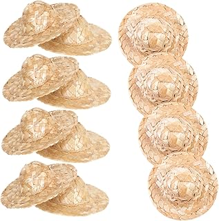 12 Piezas Mini Sombreros de Paja Tejidos Mano para Manualidades Accesorios Miniatura para Muñecas Decoración Ligera y Duradera para Casa de Muñecas y Fotografía