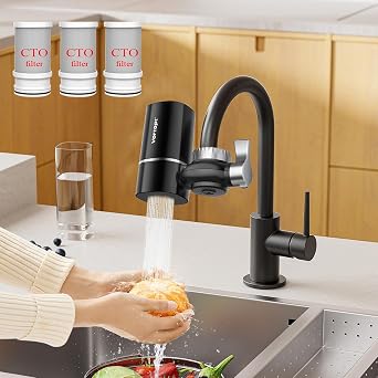 Faucet Filter, NSF Certified, 400 Gallon High Efficiency Water Purification System, Fast 99% Chlorine & Odor Removal with 3 Water FilterT1-Black