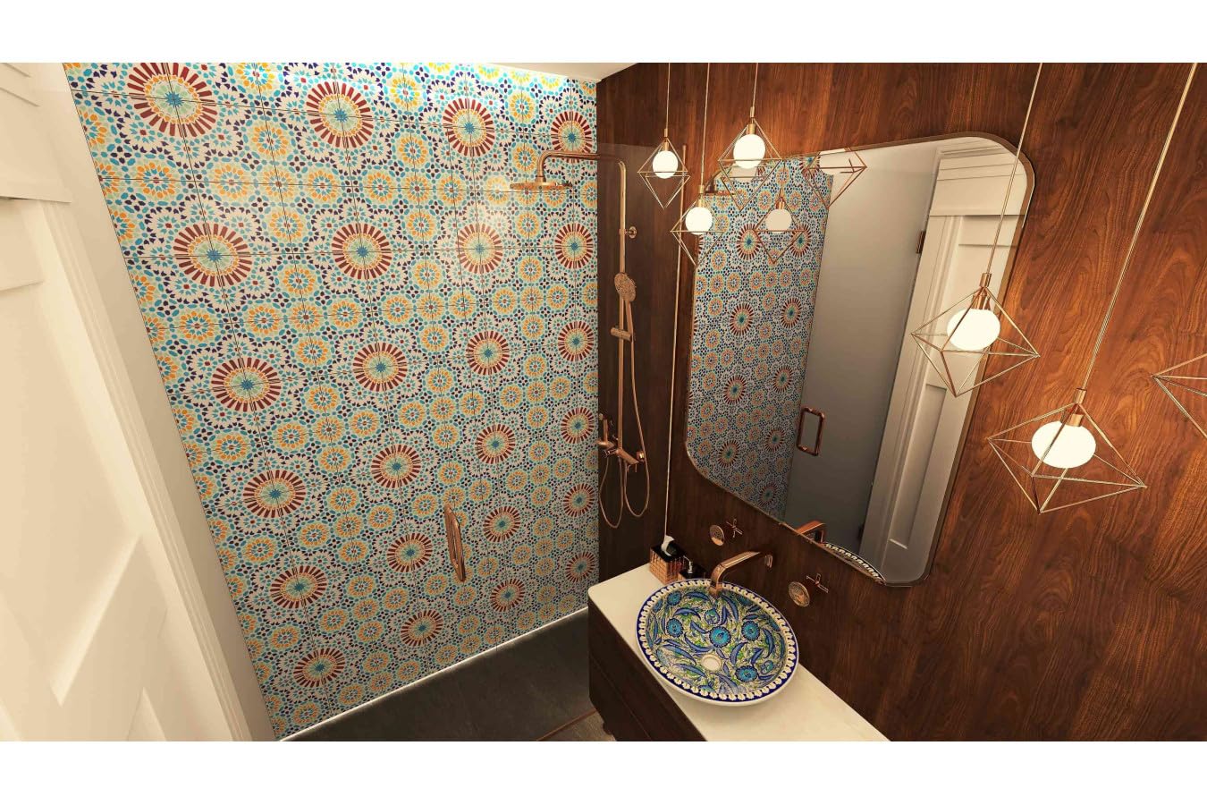 Cerames - Baha, marokańskie płytki ceramiczne - 12 orientalnych tunezyjskich płytek dekoracyjnych (0,48 m2) 20 x 20 cm do łazienki, kuchni, pod schodami. Kolorowe płytki dekoracyjne