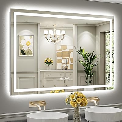 60x40 Inch LED Bathroom Mirror with Lights, Backlit & Front Lit, Anti-Fog Lighted Bathroom Vanity Mirror for Wall, Memory Function, Dimmable, HD Tempered Glass, Shatter-Proof