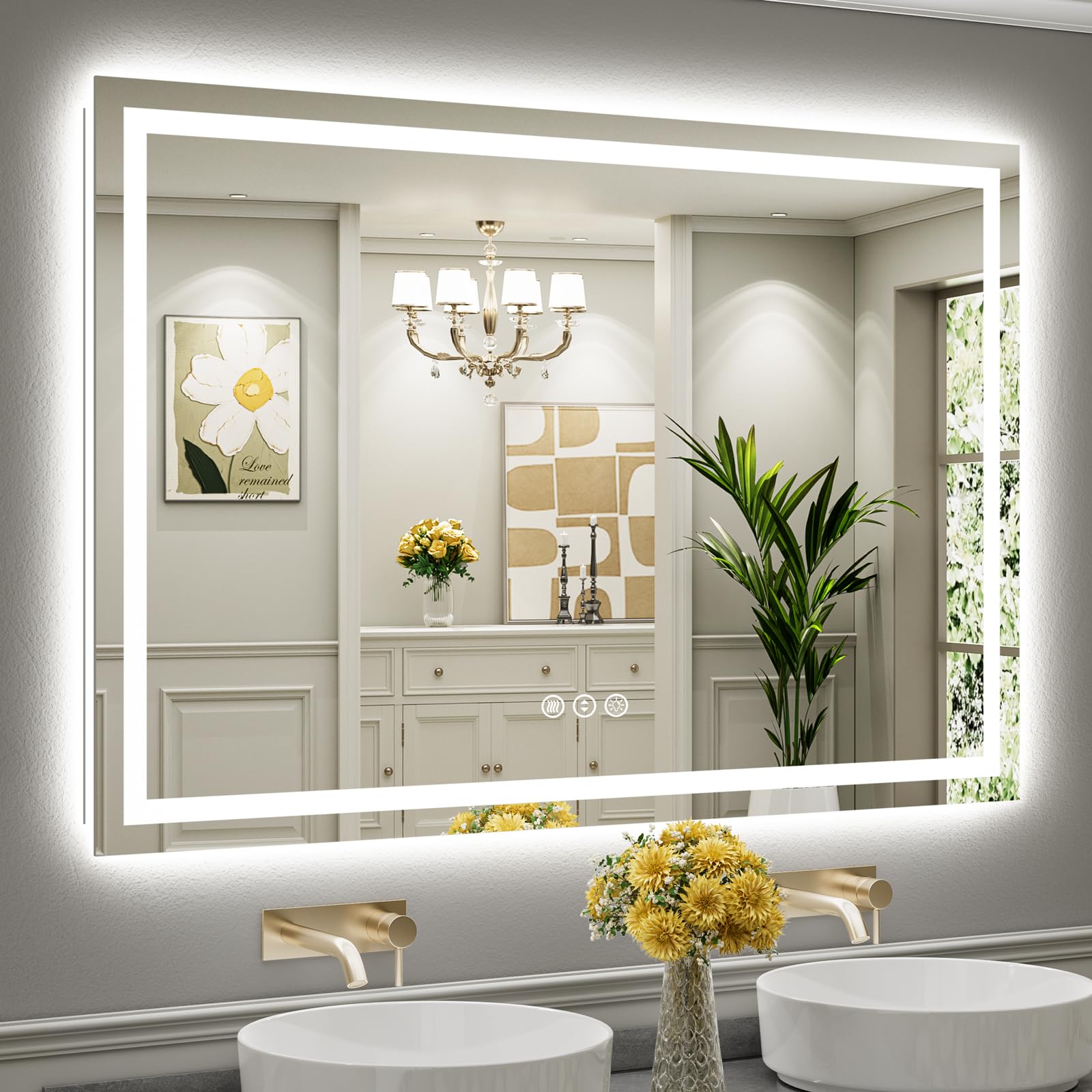 60"x40" LED Bathroom Mirror with Lights, Backlit & Front Lit, Anti-Fog Lighted Bathroom Vanity Mirror for Wall, Memory Function, Dimmable, HD Tempered Glass, Shatter-Proof
