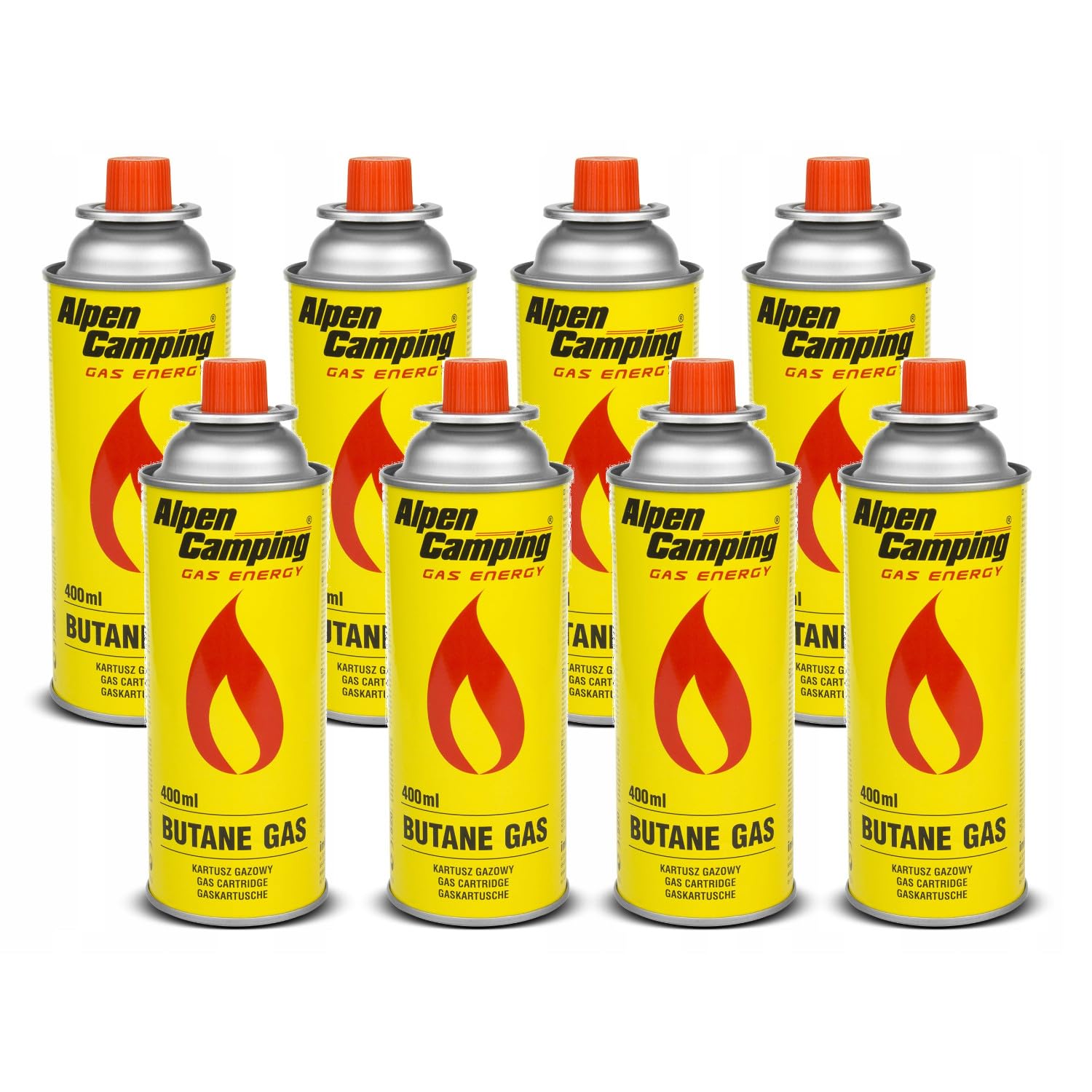 Alpen Camping Butan Gaskartusche 8x400ml Gasflasche für Gaskocher Campingkocher Bunsenbrenner Lötbrenner 400ml EN417 (8)