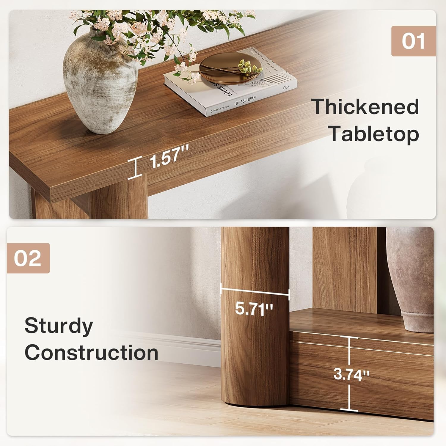 Lailang 160cm Mesa de Entrada, Consola Estrecha, Mueble de Entrada Recibidor, Mesa Recibidor Madera, Muebles auxiliares de Salon, 160 x 8 x 41 cm, Marrón Rústico