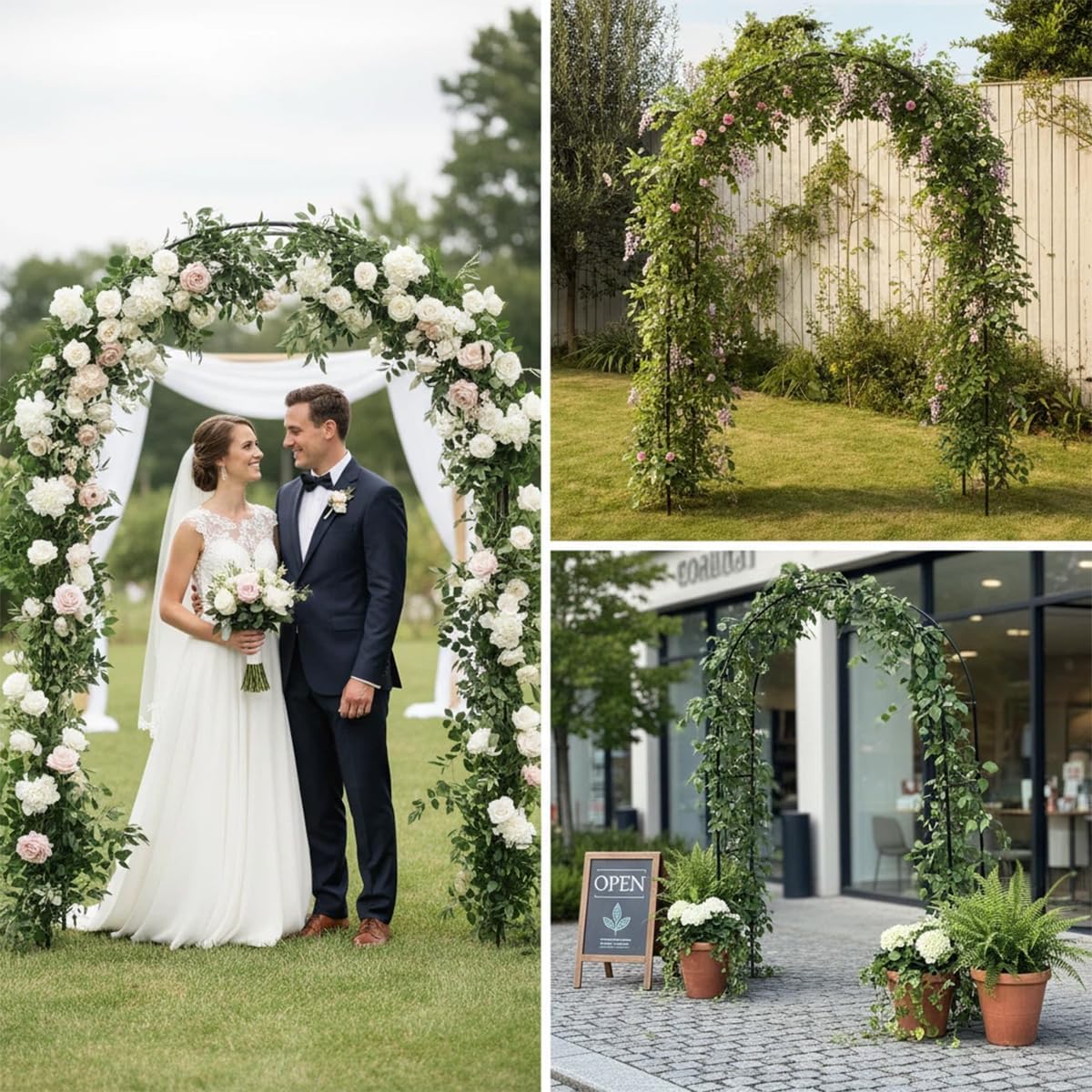 Thickened Metal Garden Arch,16mm Pipe Diameter Heavy-Duty Garden Arbor for Climbing Plant Roses Vines, Garden Patio Bridal Party Decoration Wedding Arch (Black, L)
