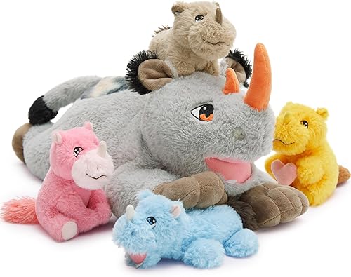 Vista 225 de Juego de 7 juguetes de peluche de dragón verde gigante de 21.7 pulgadas, animal de peluche con 4 bebés y 2 huevos, dinosaurios de peluche para niños