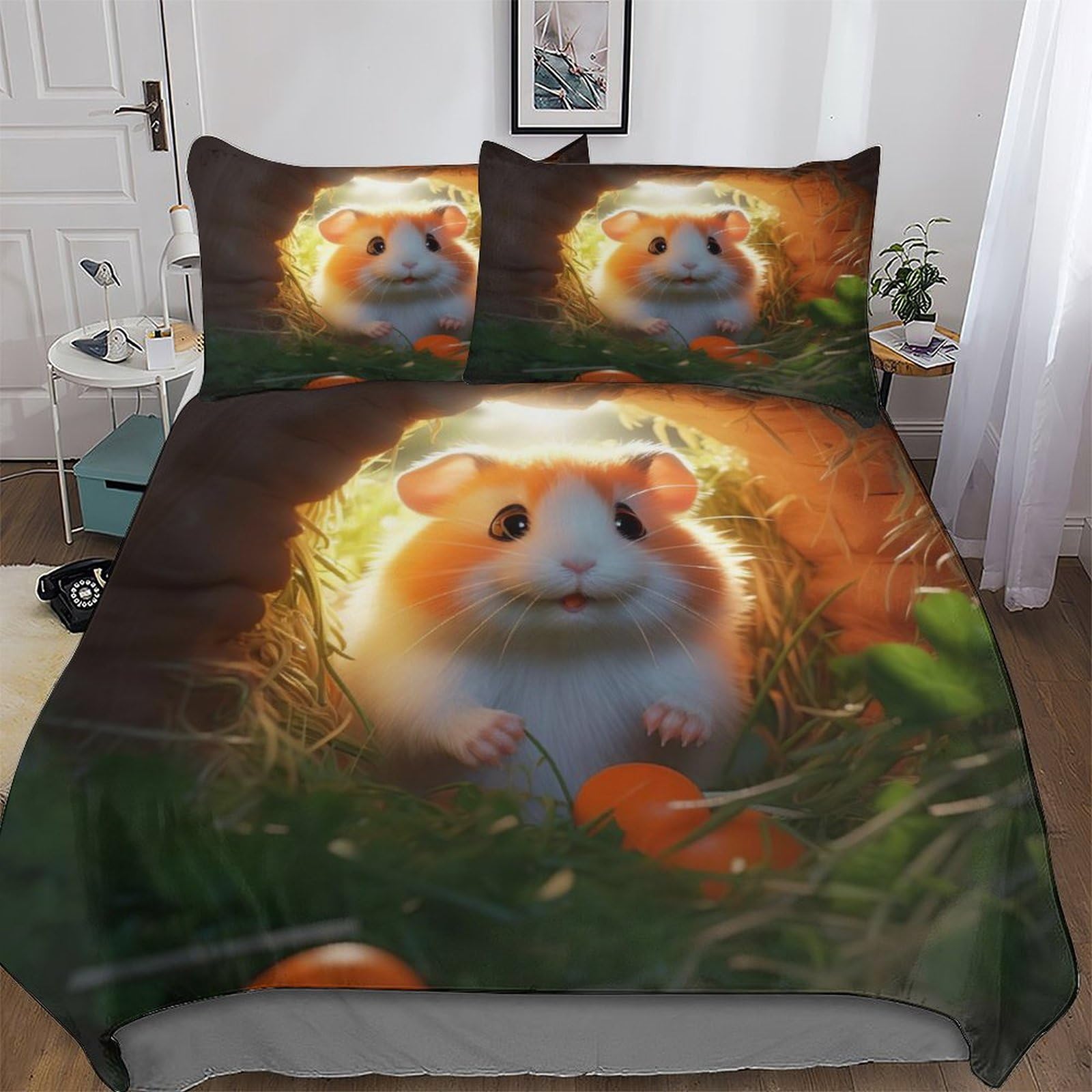 Housse de couette hamster 3D microfibre douce lit King 220x240cm