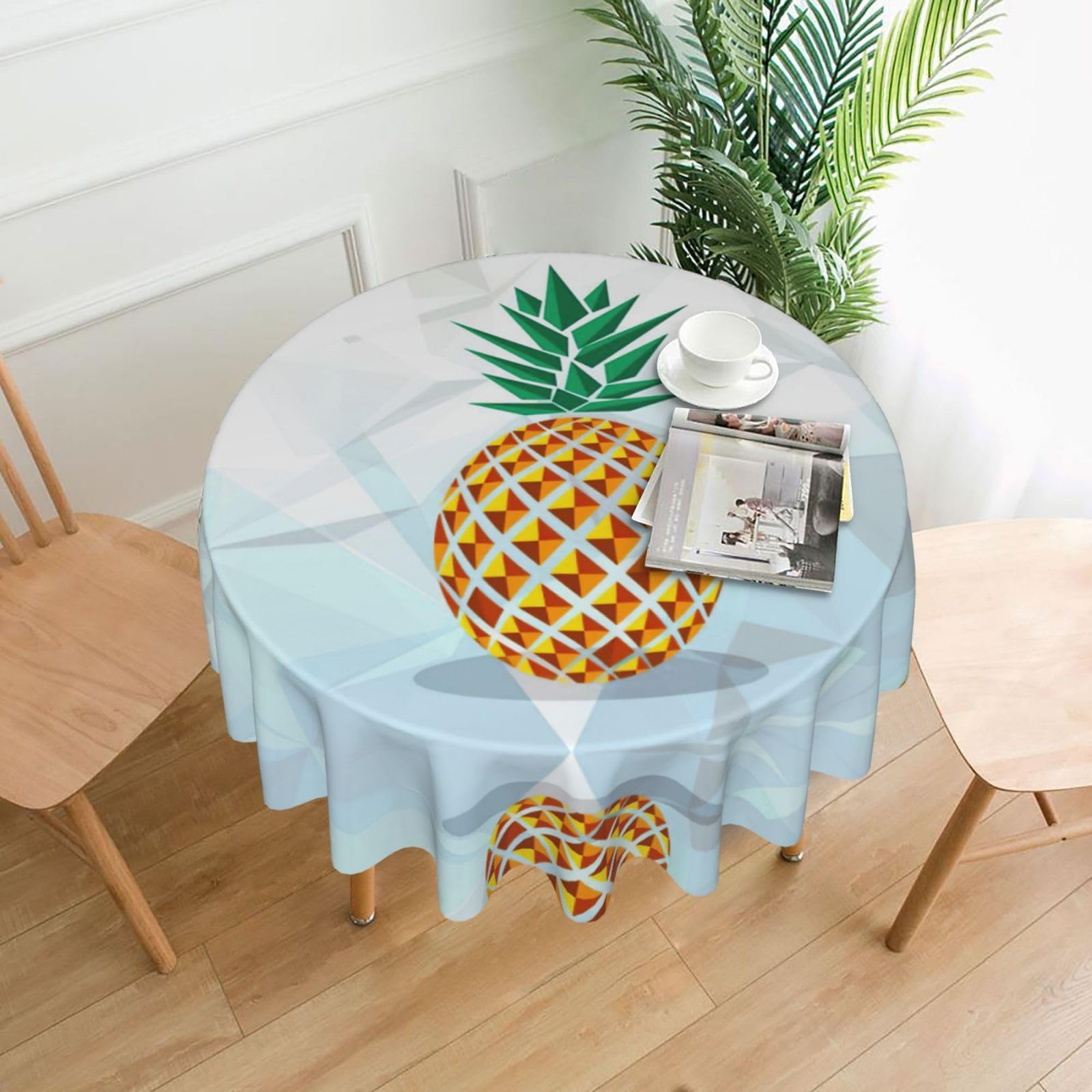 Zcmkjlg Pineapple Geometric Print Quick Ship Round Tablecloth 60in Polyester Washable Cover for Dining Room