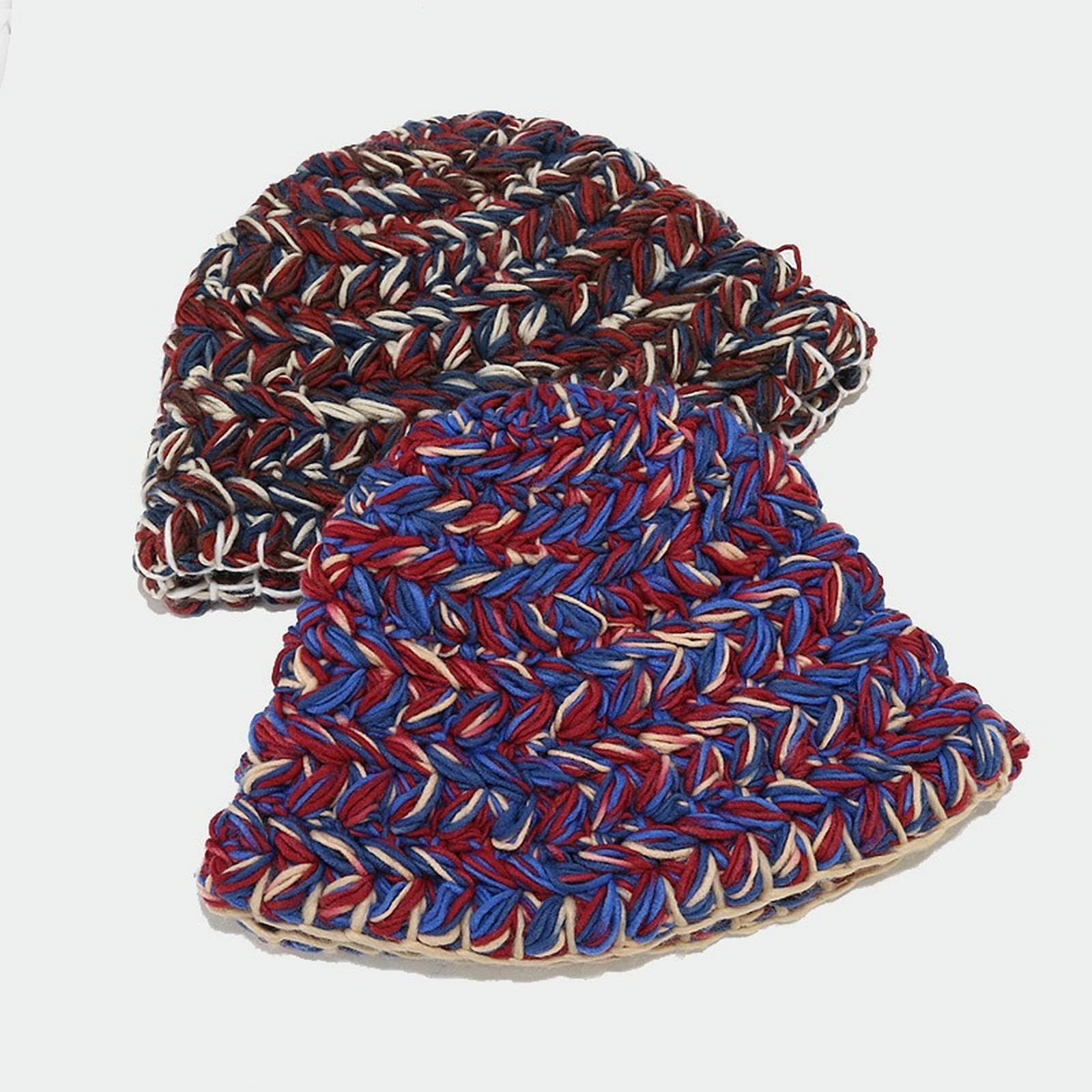 Czapka z daszkiem jesienno-zimowa damska ręcznie tkana wełniana czapka typu bucket hat, gruba ciepła czapka