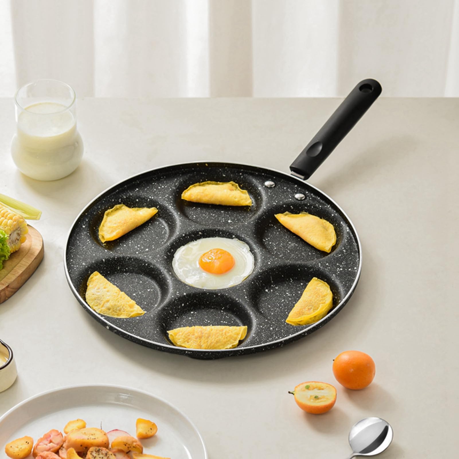 Patelnia z 7 otworami, nieprzywierająca patelnia do smażenia jajek z 7 okrągłymi formami, aluminiowa patelnia do burgerów do kuchni domowej