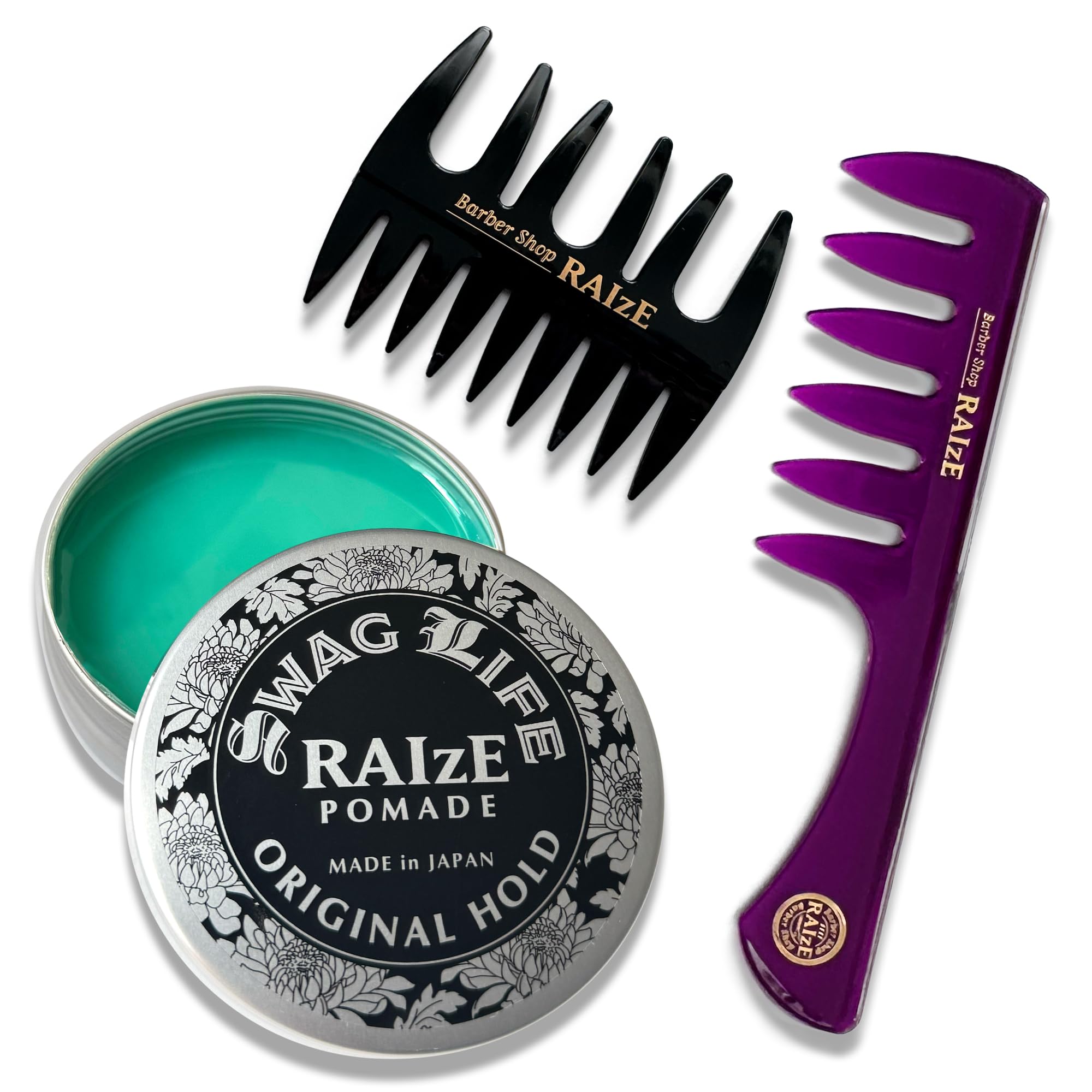 Amazon | RAIzE ポマード & メッシュコーム×2種類（黒色/短柄、紫色